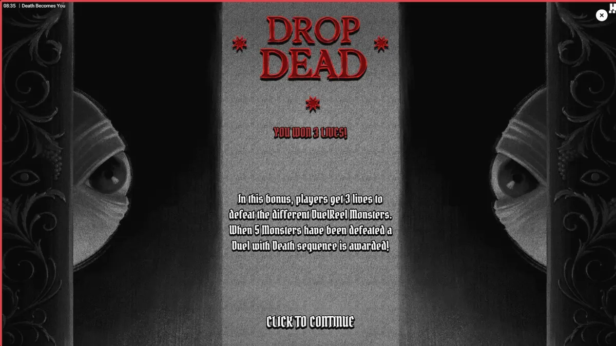 Tampilan visual slot Death Becomes You dengan tema gotik dan simbol-simbol horor